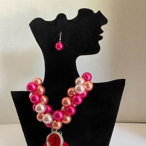 Nice multi color pearl necklace set earrings included